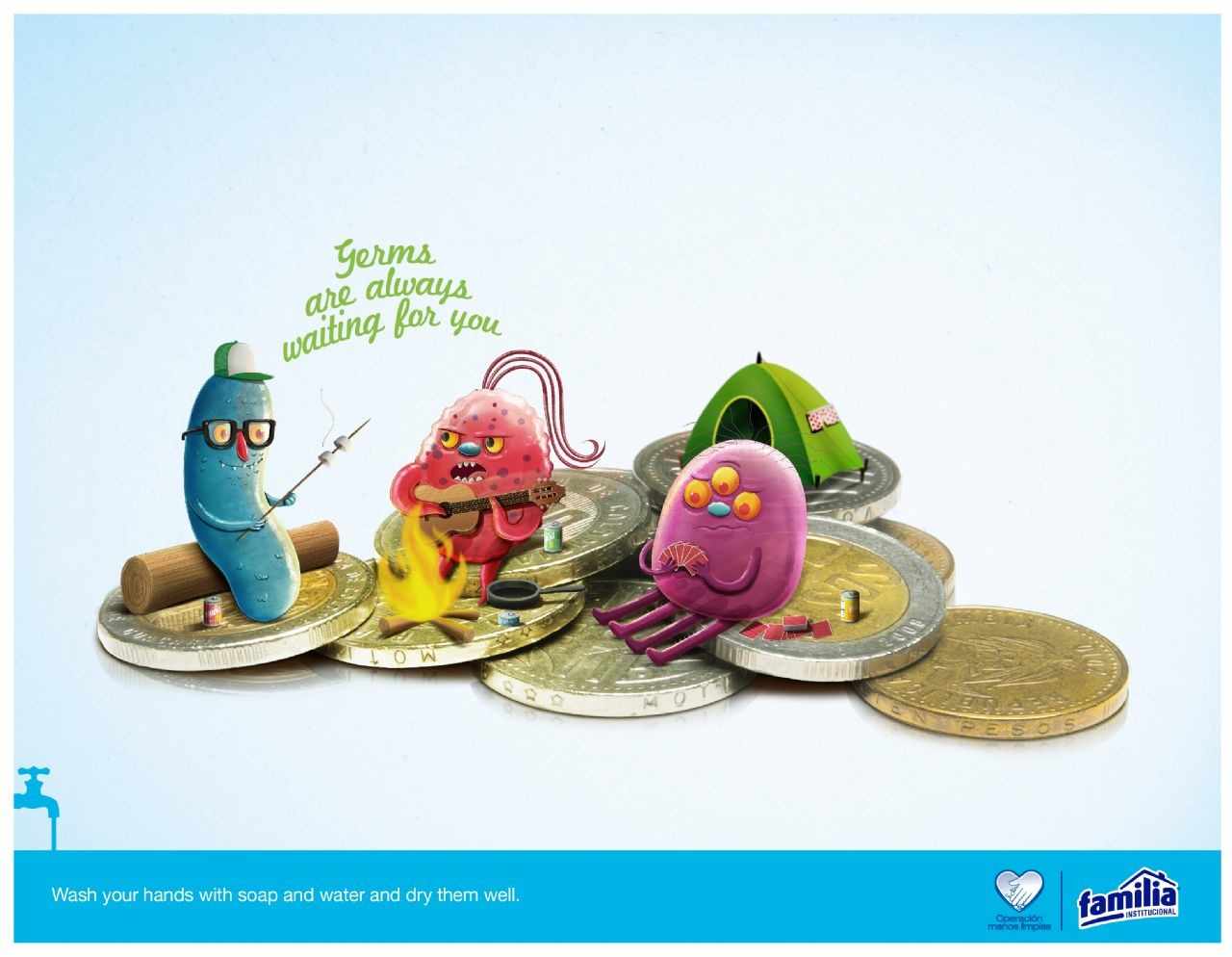 上海廣告設計公司：Familia 洗手液肥皂平面廣告創意設計12-錢幣篇