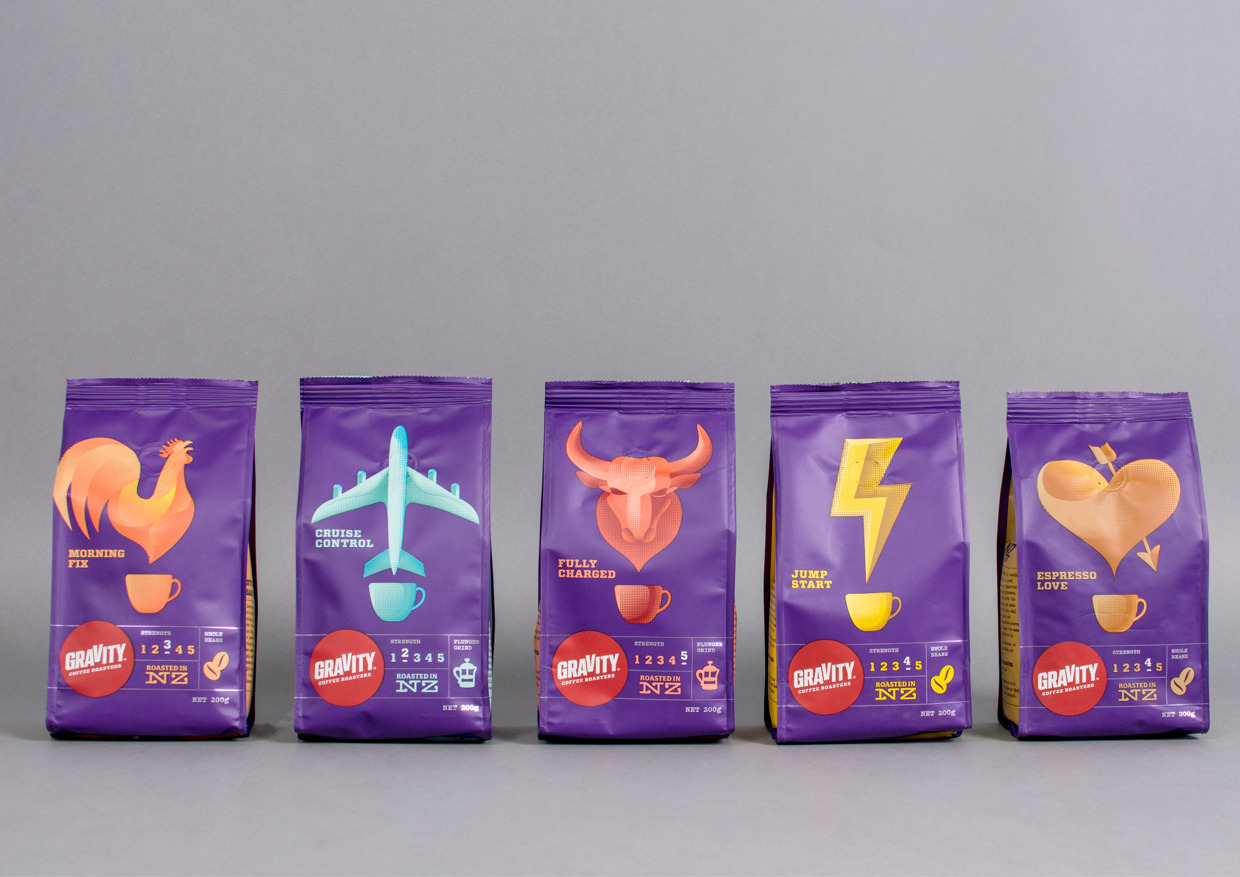 新西蘭重力咖啡漂亮的紫色包裝設(shè)計欣賞1-尚略廣告包裝設(shè)計公司