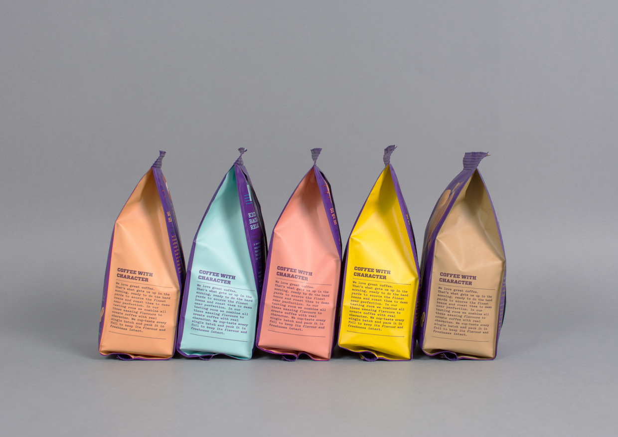 新西蘭重力咖啡漂亮的紫色包裝設(shè)計欣賞2側(cè)面效果圖-尚略廣告包裝設(shè)計公司