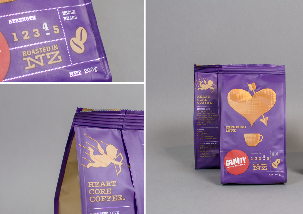 新西蘭重力咖啡漂亮的紫色包裝設(shè)計欣賞3細(xì)節(jié)局部效果圖-尚略廣告包裝設(shè)計公司
