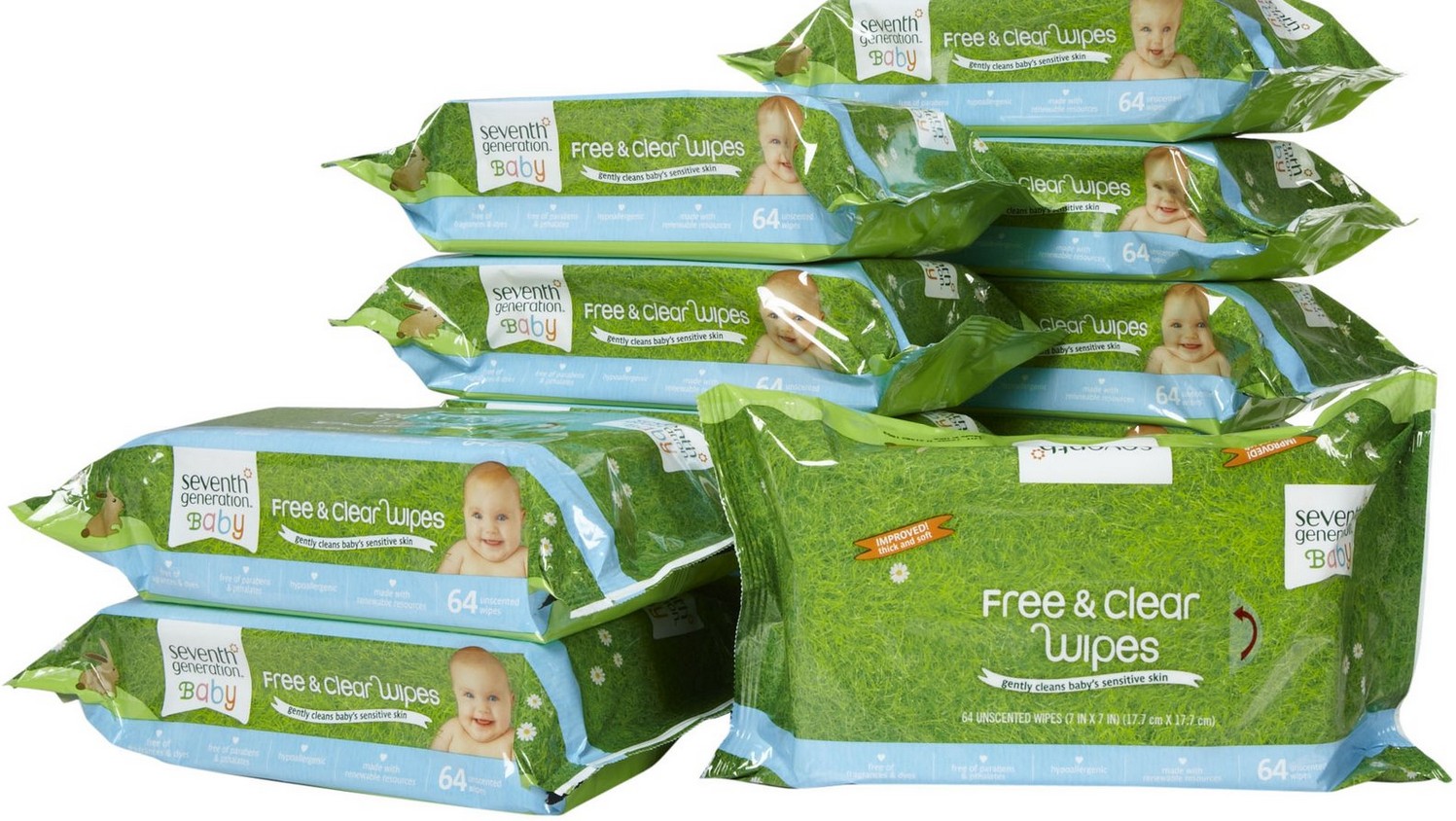 Seventh Generation嬰兒袋裝濕巾包裝設計側面陳列面效果圖-尚略廣告品牌策劃與廣告設計公司