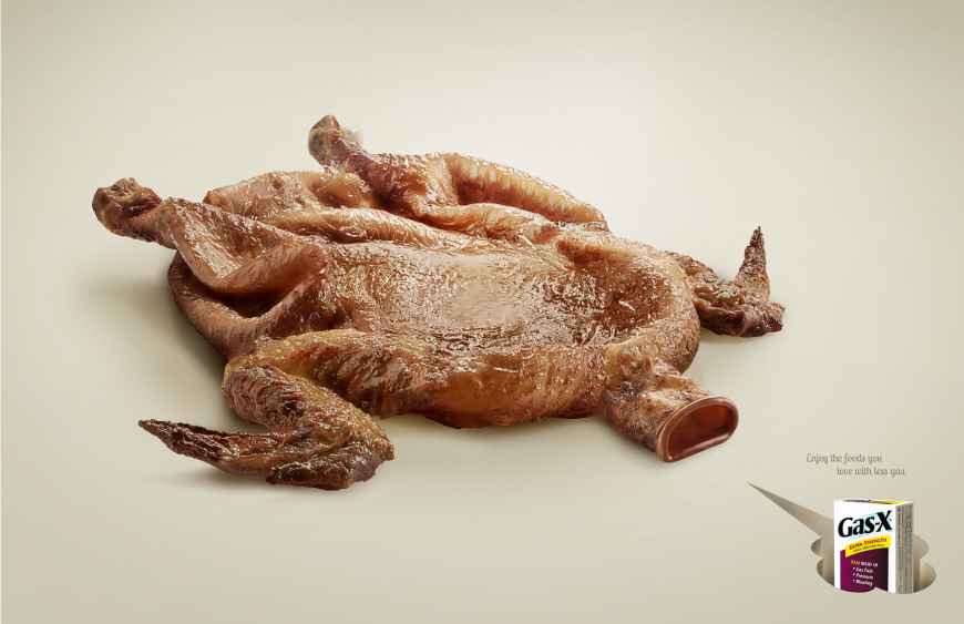 Gas-X藥品治療腹脹平面廣告創意設計（烤雞篇）——尚略中國品牌策劃與廣告設計公司