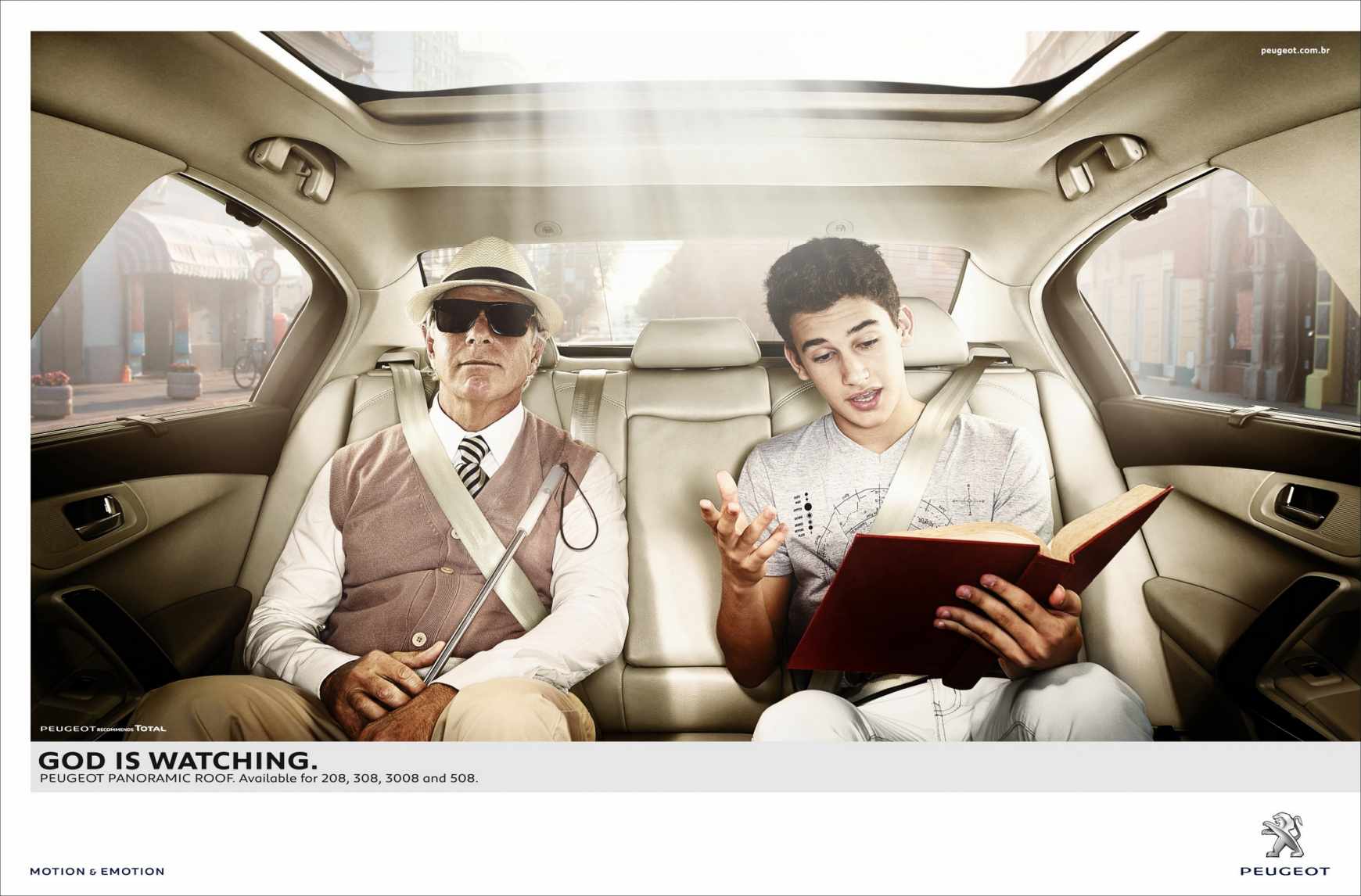 上海廣告公司國外平面廣告——標致雪鐵龍全景天窗汽車廣告欣賞盲人篇