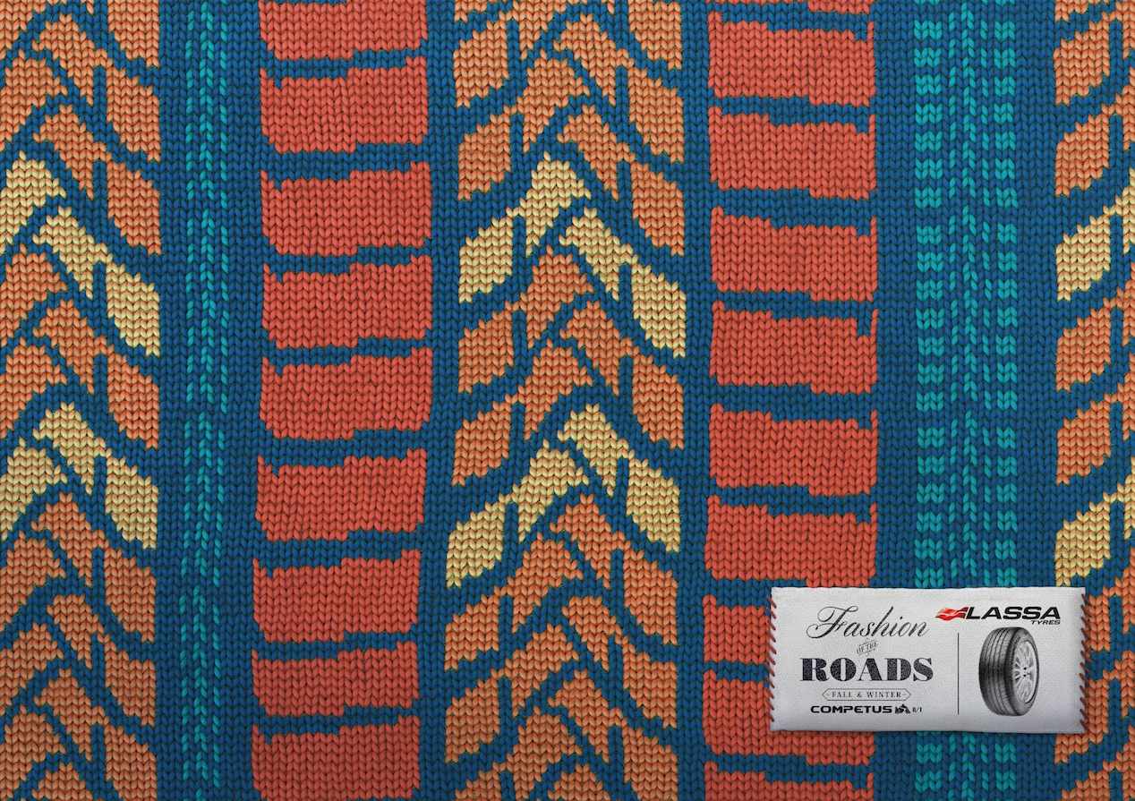 上海廣告設計公司廣告分享——國外Lassa Tyres拉沙輪胎平面廣告欣賞-圍巾效果廣告