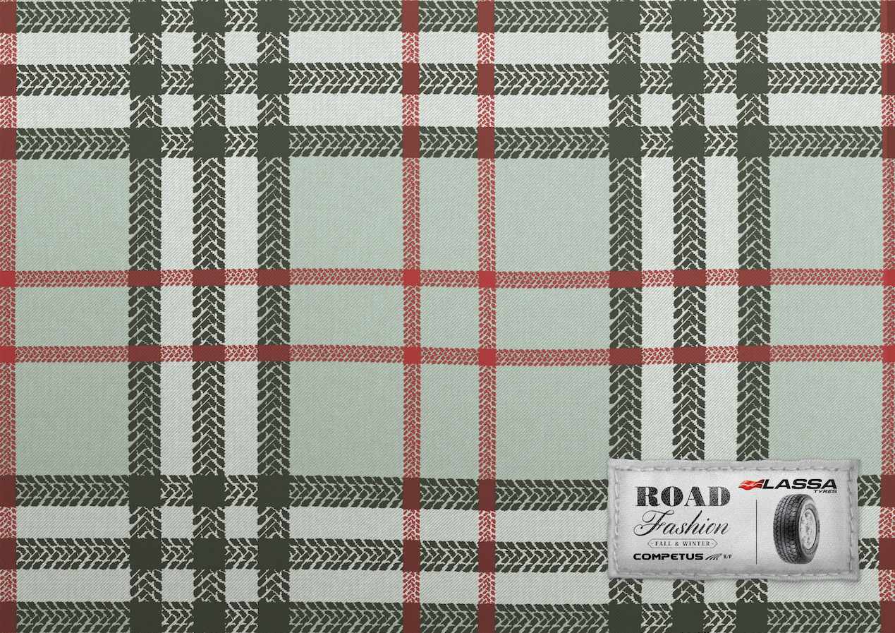 上海廣告設計公司廣告分享——國外Lassa Tyres拉沙輪胎平面廣告欣賞——圍巾效果廣告