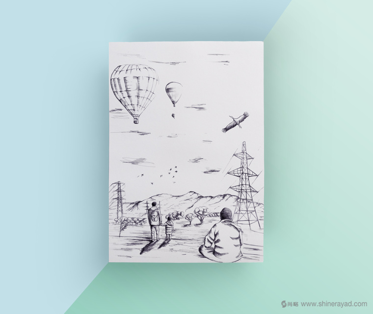 REN國際電力電網能源公司可持續發展清新水彩手繪企業宣傳畫冊設計-鉛筆手繪畫原圖1