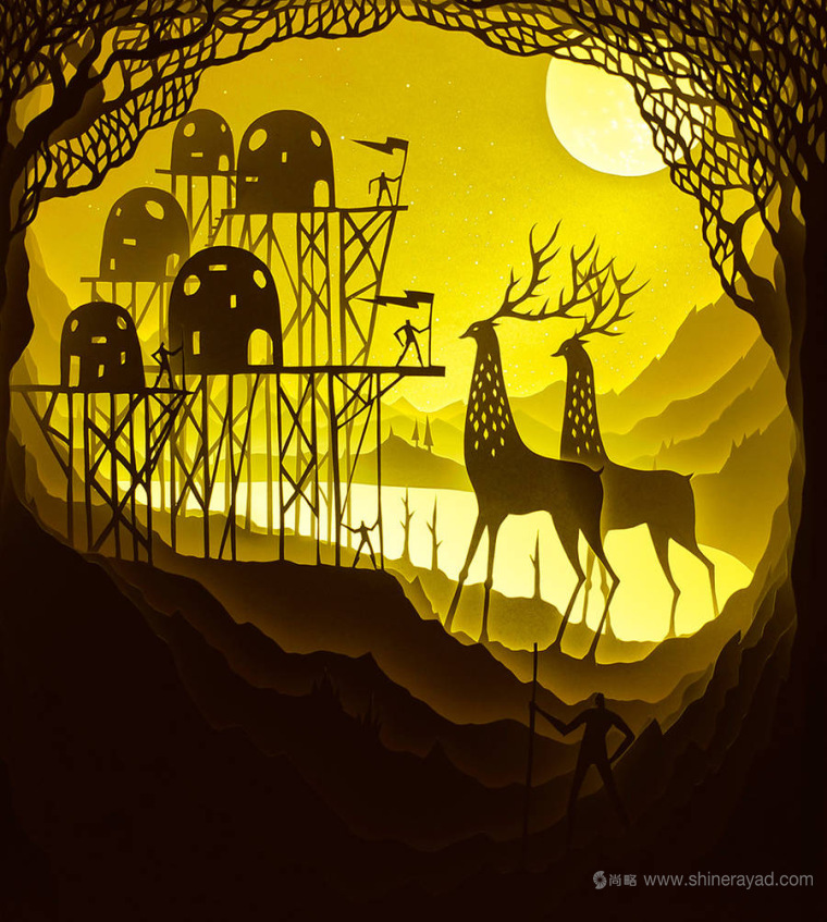 上海平面設計公司藝術修養：夢幻上古世界剪紙疊加設計藝術插畫欣賞1