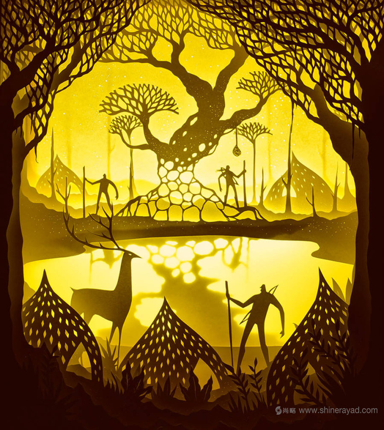 上海平面設計公司藝術修養：夢幻上古世界剪紙疊加設計藝術插畫欣賞12