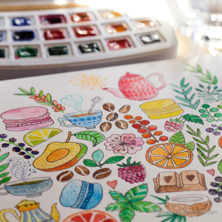 上海甜品包裝設計公司分享：Macarons手繪花卉插圖風杏仁餅蛋糕糕點包裝設計5