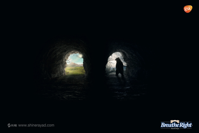 GSK葛蘭素史克Breathe Right 鼻舒樂通氣鼻貼、止鼾貼、鼻塞貼對比廣告平面廣告創意設計-山洞篇3