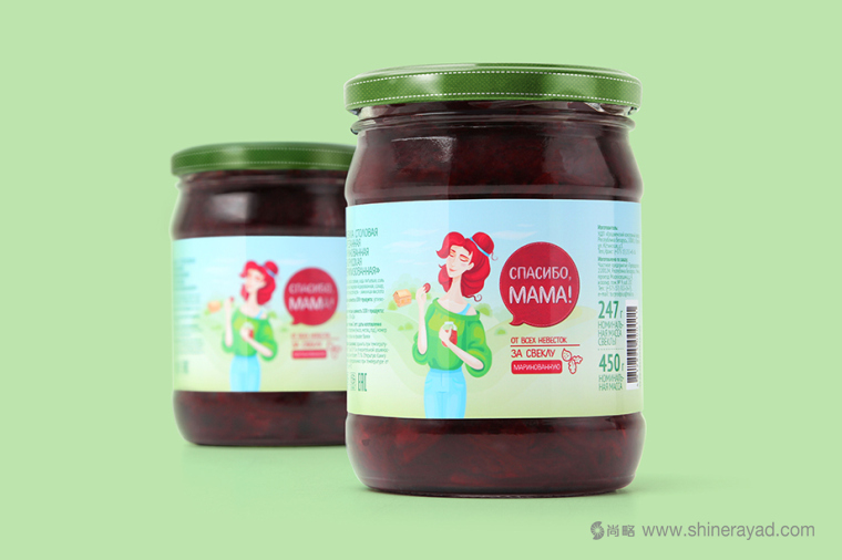 上海食品包裝設計公司分享手繪人物插圖風 мама 母親牌泡菜咸菜包裝設計-年輕媽媽版1