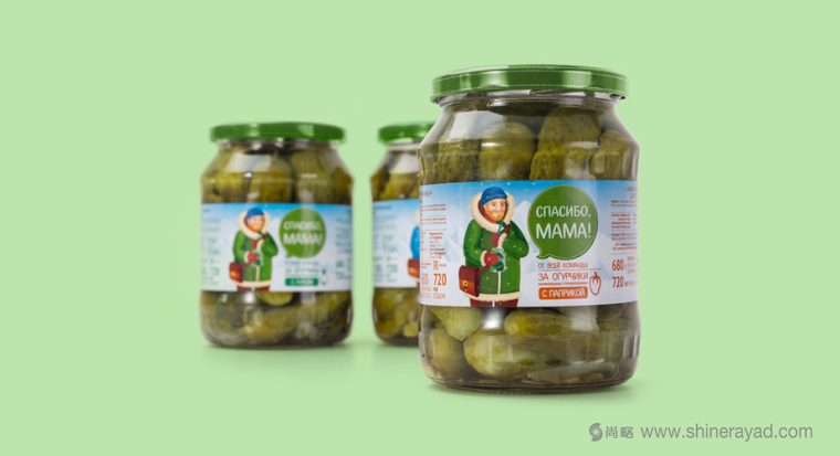 上海食品包裝設計公司分享手繪人物插圖風 мама 母親牌泡菜咸菜包裝設計-老奶奶版3