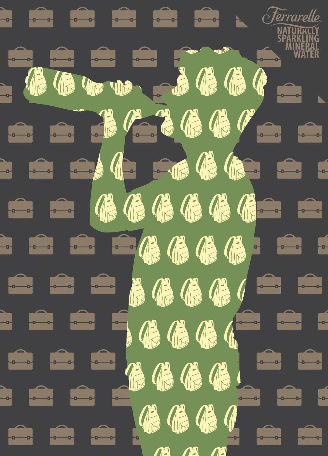 上海尚略廣告設計公司分享：Ferrarelle 礦泉水閃亮篇平面廣告創意設計2-書包篇