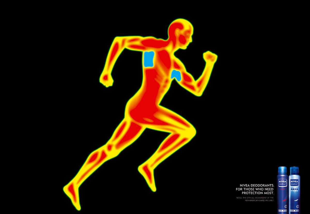 上海廣告設計公司國外廣告欣賞Nivea妮維雅止汗香體殺菌露化妝品平面廣告創意設計-跑步篇