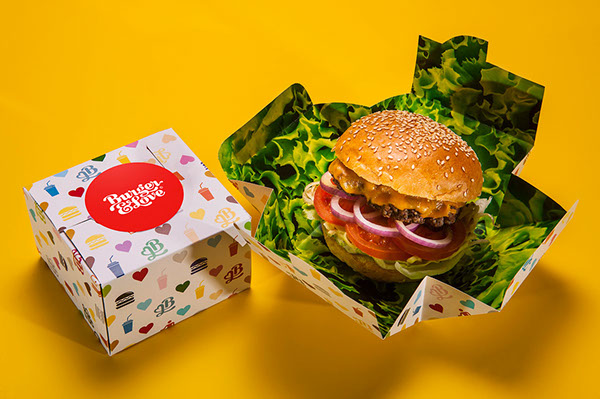 Burger&Love 漢堡快餐餐廳品牌形象設計27-漢堡薯條包裝設計8