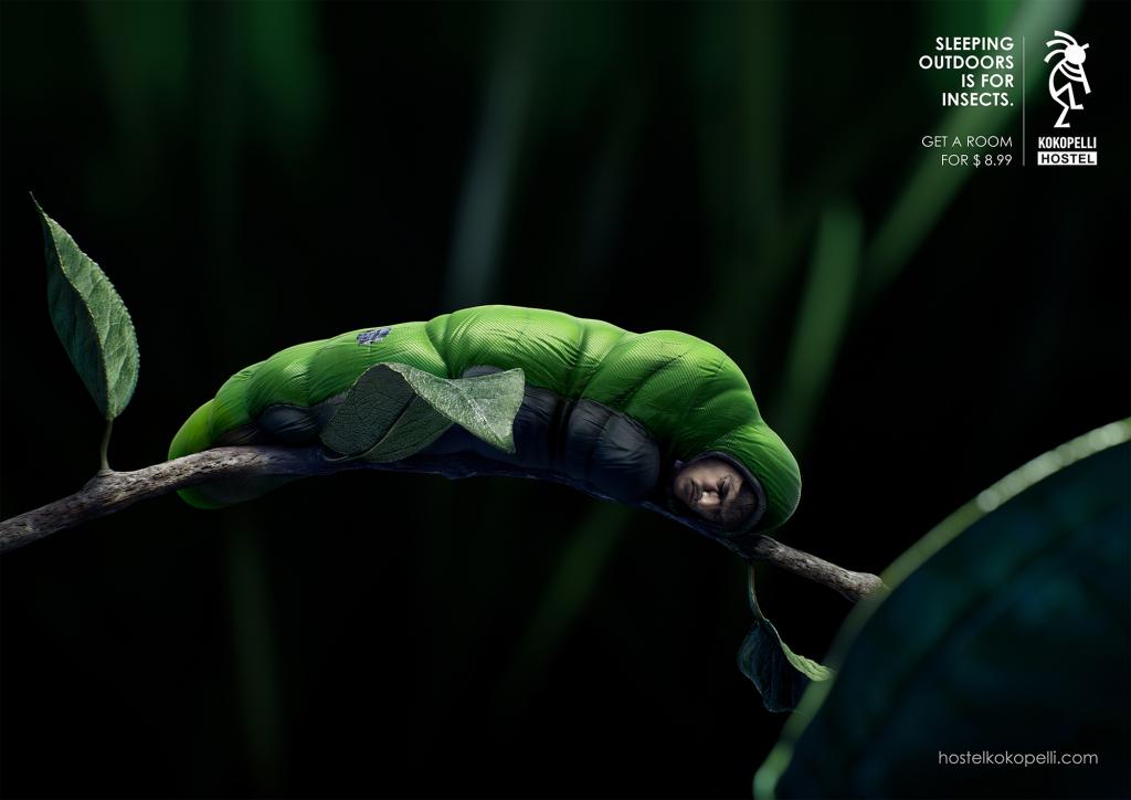 Kokopelli背包客旅館青蟲篇創意平面廣告設計-上海廣告設計公司國外創意廣告欣賞1