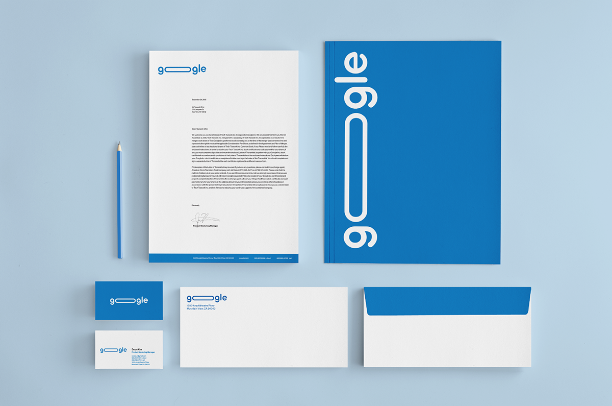 Google谷歌品牌VI形象再設計3-辦公用品設計-名片信封信紙設計