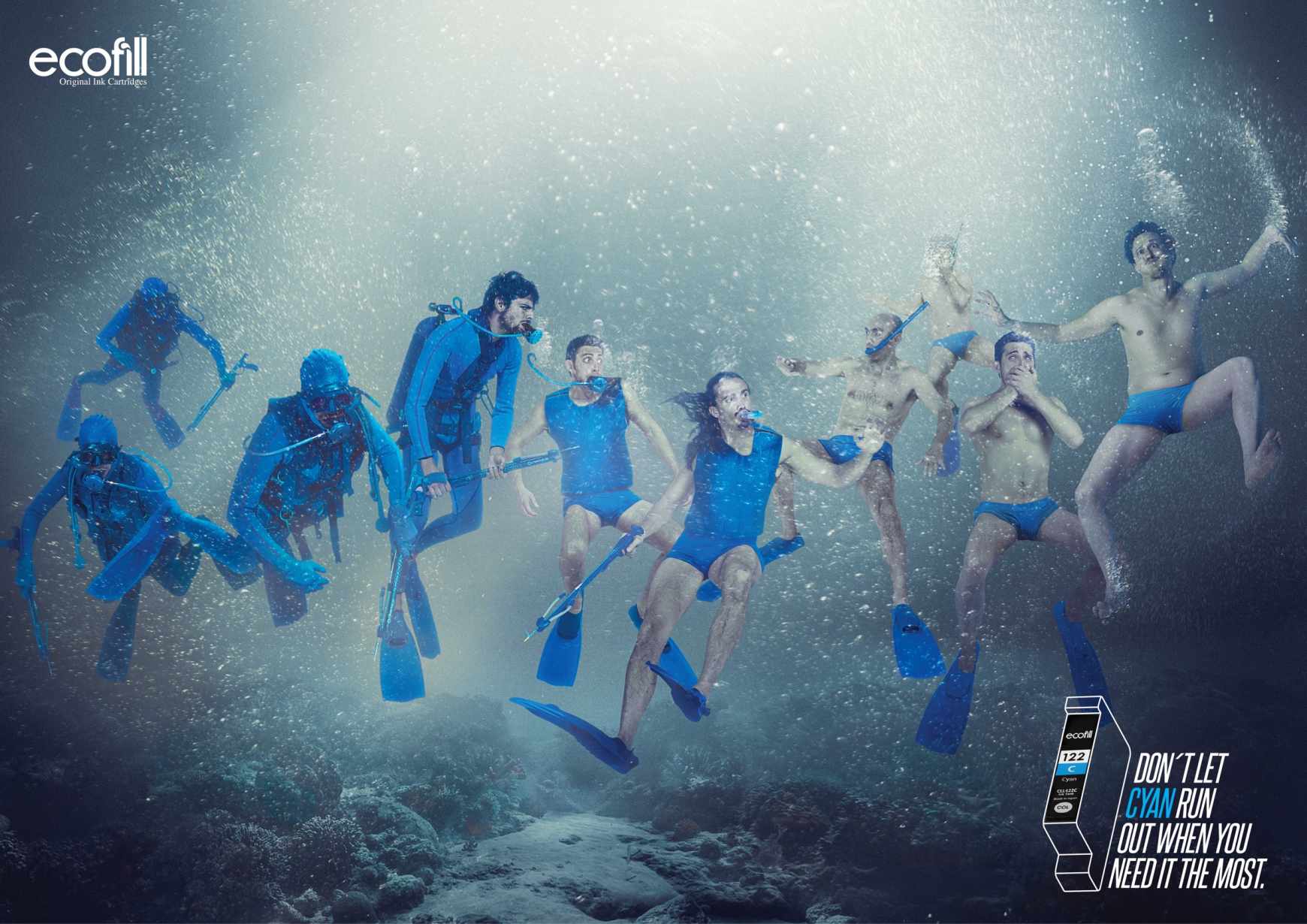 上海廣告設計公司分享：Ecofill打印機墨盒顏色篇平面廣告創意設計-藍色