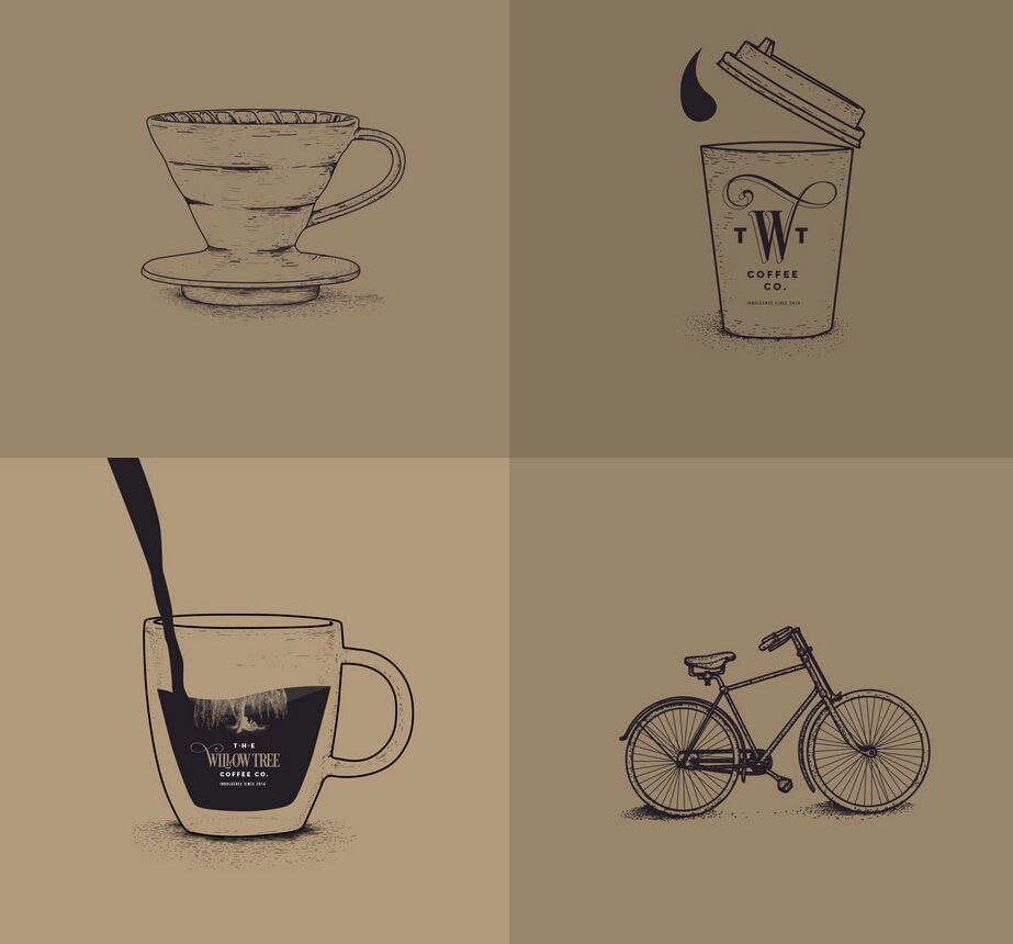 巴西Willow Tree 咖啡公司咖啡店連鎖店品牌VI形象設計6-輔助插圖設計