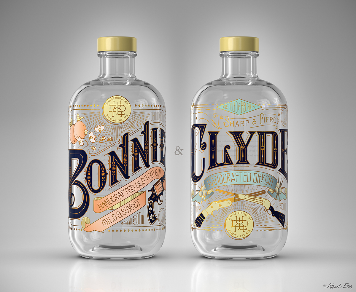 BONNIE & CLYDE Gin 杜松子白酒包裝設計-國外包裝設計欣賞1