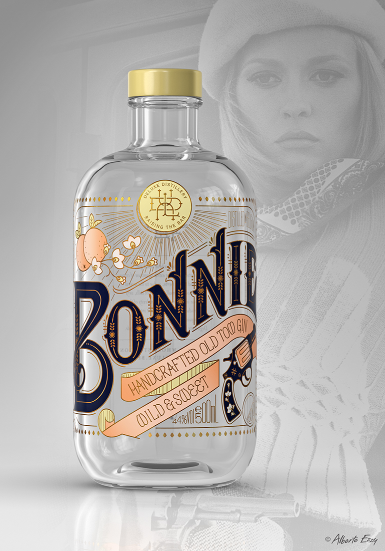 BONNIE & CLYDE Gin 杜松子白酒包裝設計-國外包裝設計欣賞2