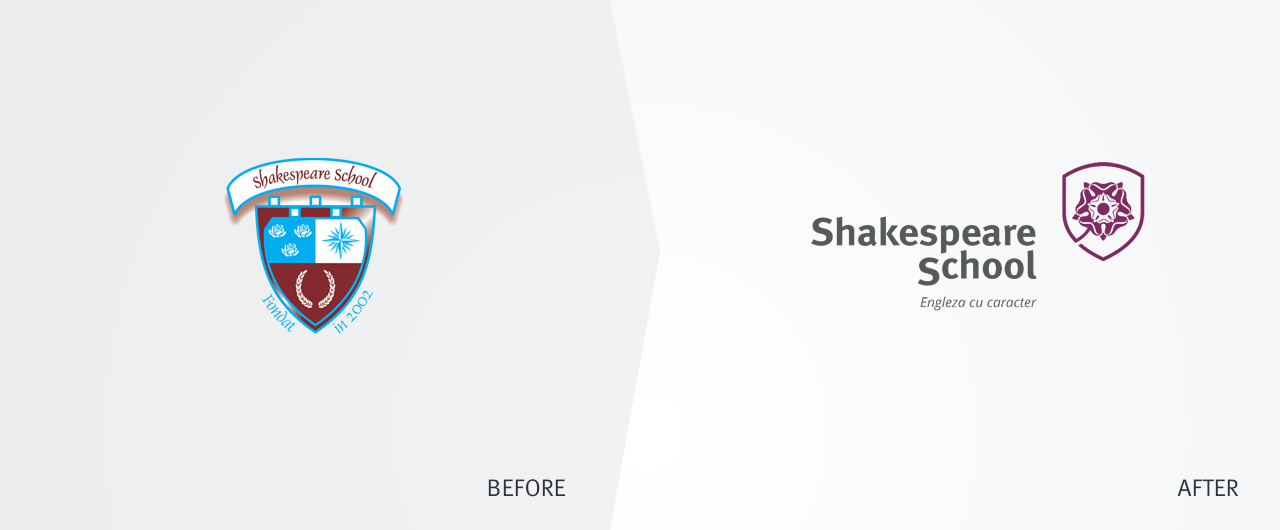 Shakespeare School莎士比亞外語學校標志品牌形象再設計1-新舊標志設計對比