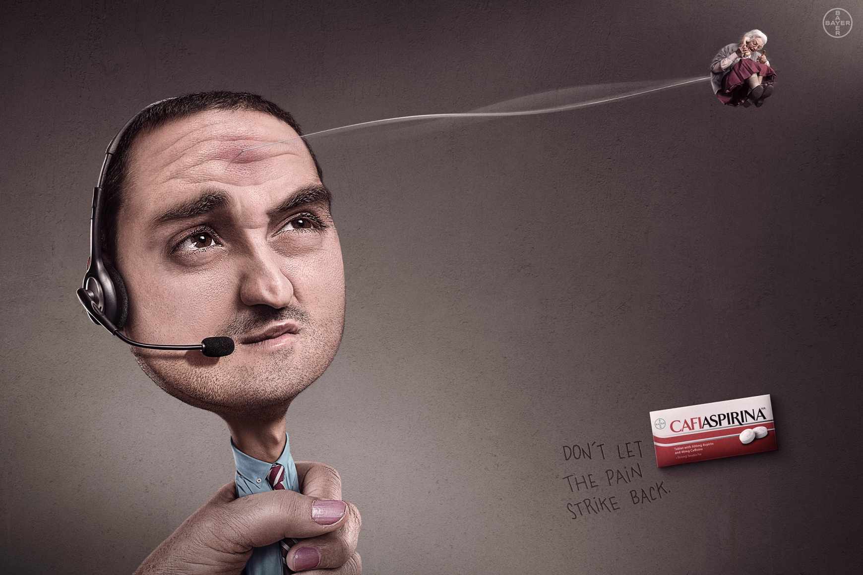 拜耳Cafiaspirina 頭疼藥平面創意廣告設計-電話篇