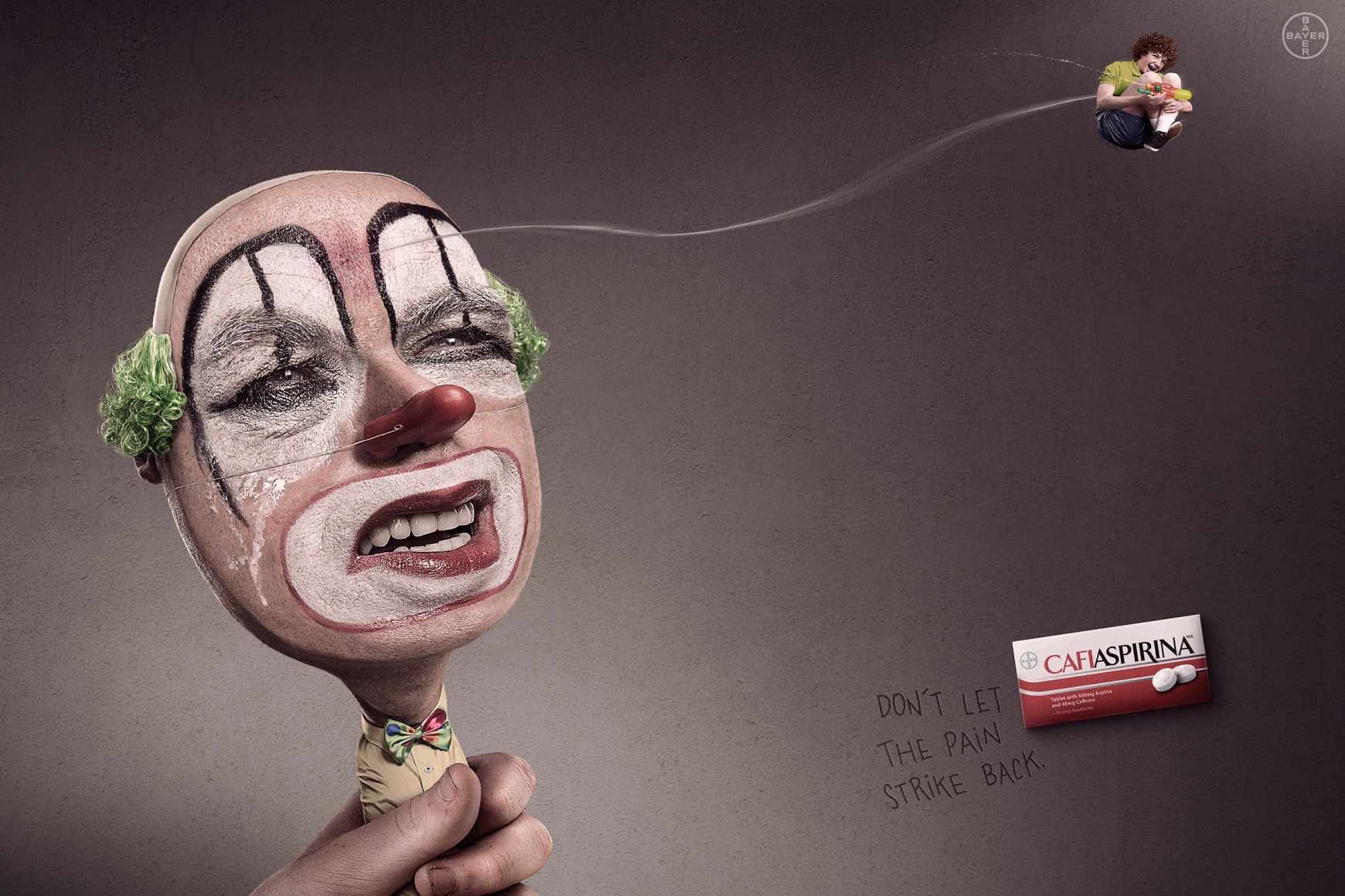 拜耳Cafiaspirina 頭疼藥平面創意廣告設計-小丑篇