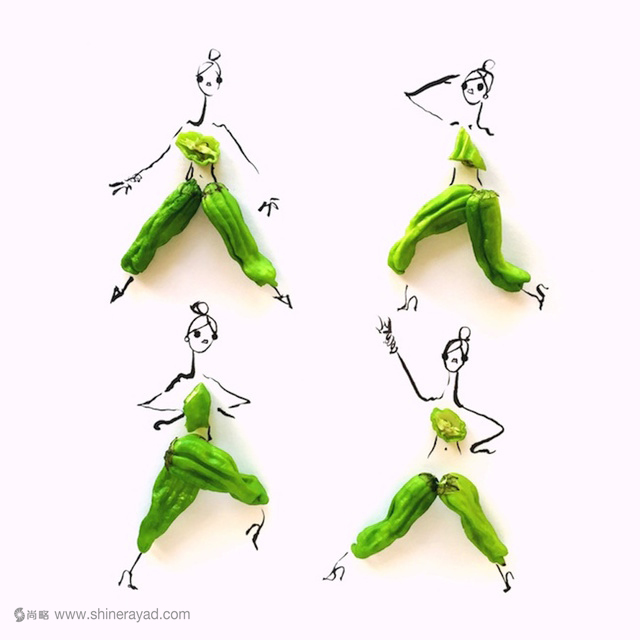 植物食物女人藝術(shù)搭配設(shè)計(jì)畫(huà)作-青椒女人