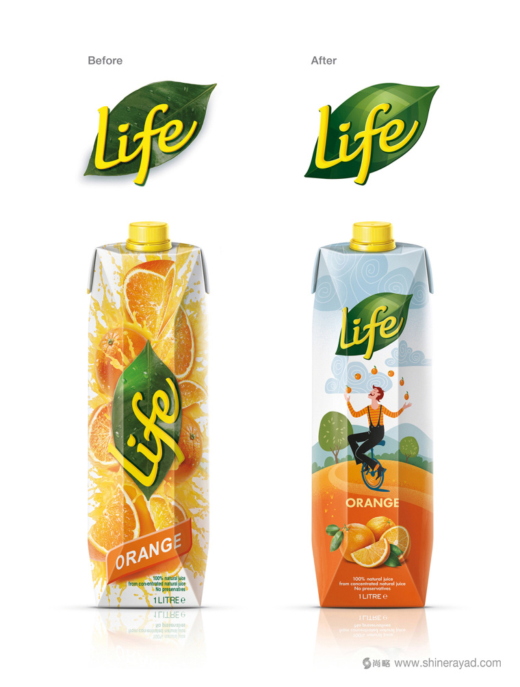 LIFE生命果汁新舊包裝設計對比-上海包裝設計公司尚略提供