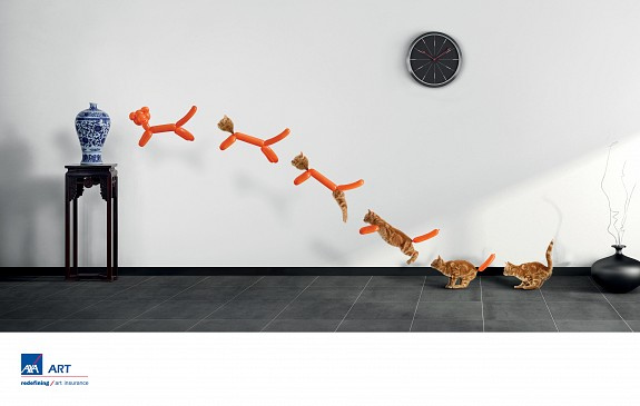 上海廣告設計公司國外廣告欣賞-AXA 安盛保險藝術篇平面創(chuàng)意廣告設計-小貓篇