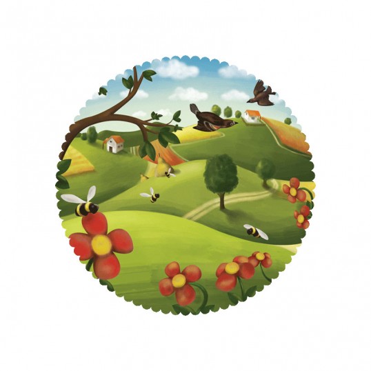 塞爾維亞Volim包裝風景插畫設計-椴樹蜜插圖設計2