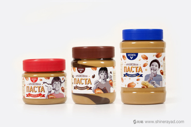 俄羅斯VICENTA兒童風(fēng)格花生醬包裝設(shè)計5-全系列包裝設(shè)計