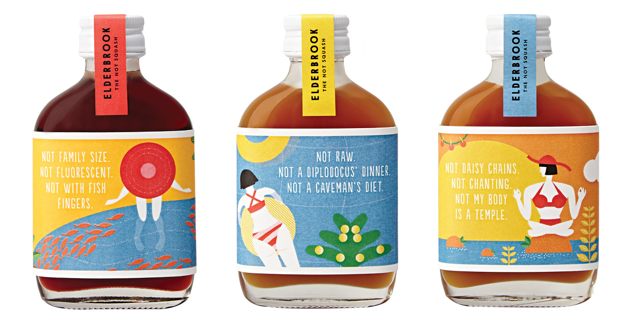 包裝欣賞：ELDERBROOK 果汁飲料包裝設計水果與人的結合插畫設計欣賞2
