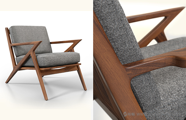 椅子家具設計視覺效果。3D建模和渲染里昂視覺效果