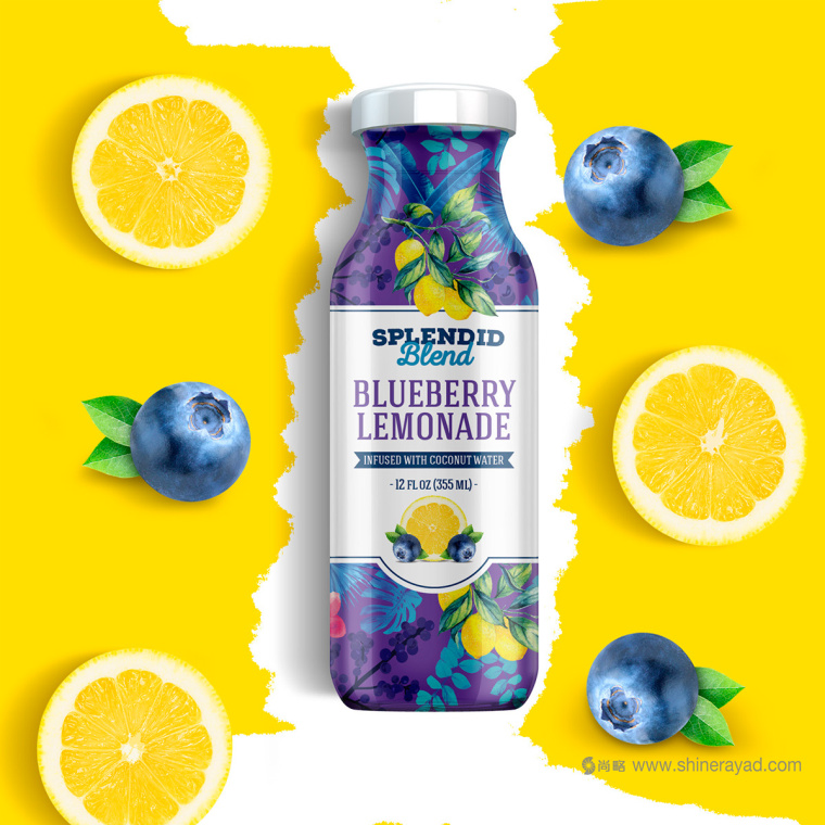 大面積水果插畫加留白版式的Splendid 果汁飲料包裝設計作品欣賞