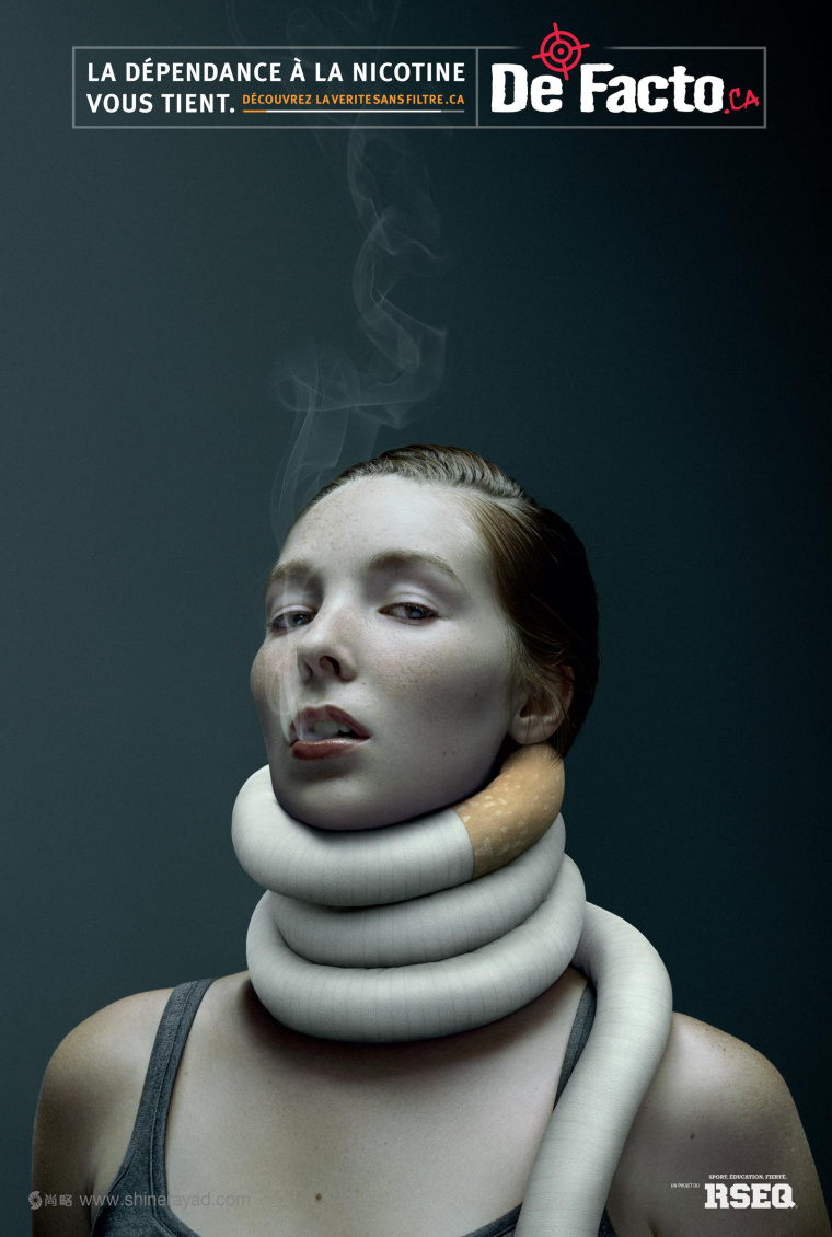 “香煙化身奪命絞繩”戒煙公益廣告創意尼古丁癮君子篇-上海平面廣告設計公司