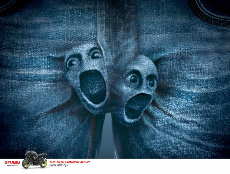 上海廣告設計公司分享雅馬哈摩托車褲子驚叫篇平面廣告創意設計