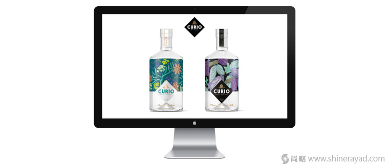 國外手繪植物花卉插畫風格洋酒包裝設計-curio杜松子酒和伏特加酒包裝設計6