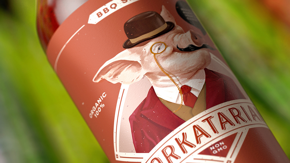 上海包裝設計公司設計欣賞PORKATARIAN烤肉醬素食燒烤醬包裝設計－豬先生吉祥物設計3