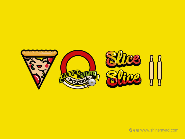 一個充滿食欲的卡通擬人手法的slice pizzeria 披薩logo設計品牌形象設計-上海logo設計公司3