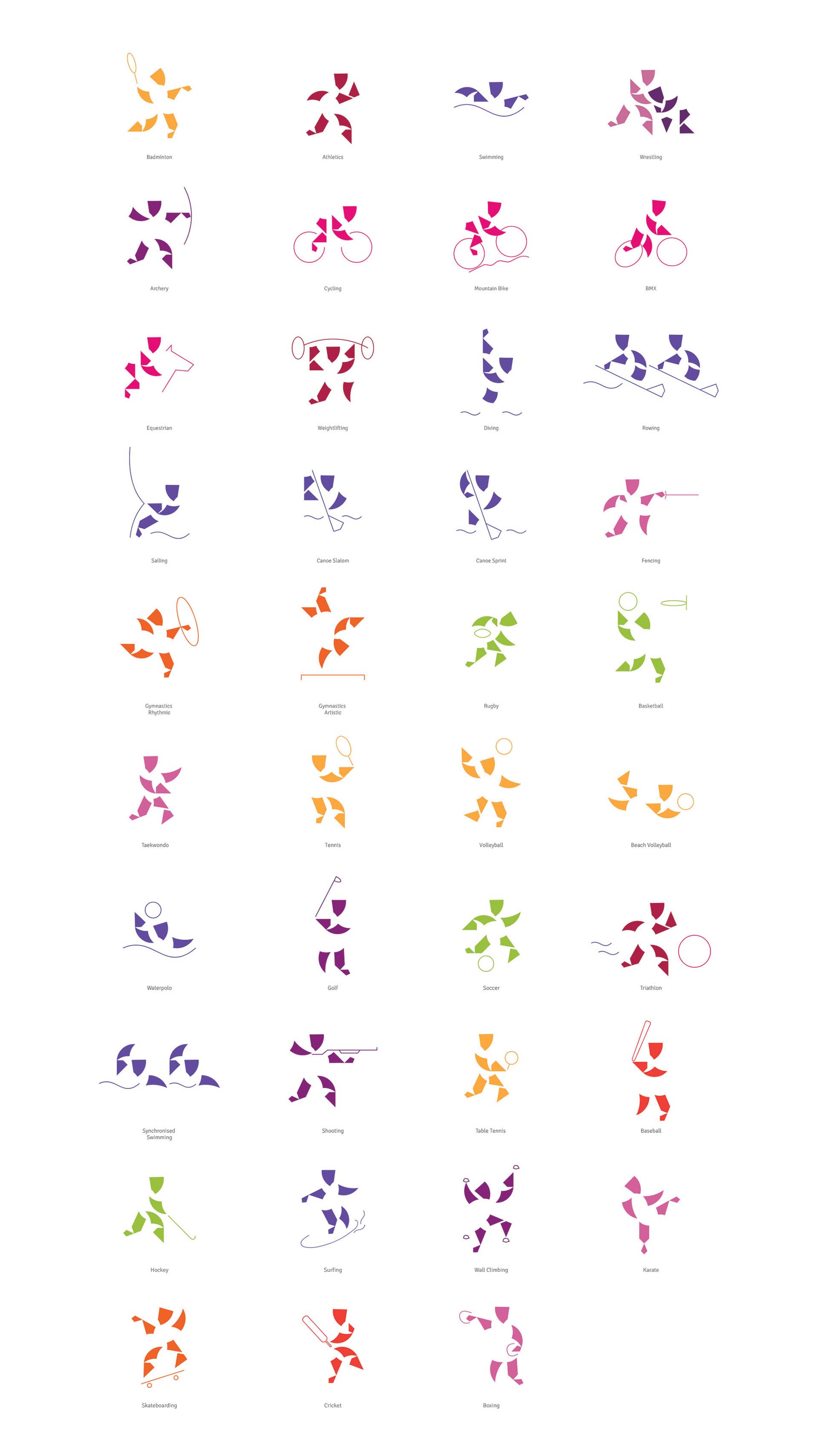 斯里蘭卡科倫坡2024年申奧“夢幻幾何圖案”風品牌視覺形象設計欣賞-體育比賽項目徽標設計