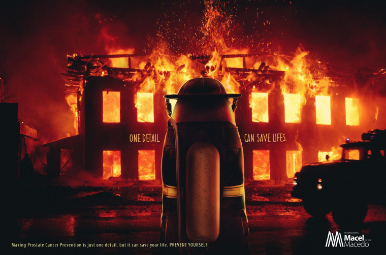 體檢中心預防前列腺癌癥平面創意廣告設計“消防隊員細節篇”