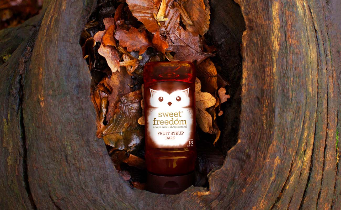 甜蜜的自由天然水果糖漿包裝設計，利用動物表現產品適合糖尿病患者的特性