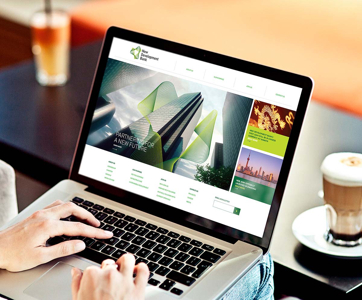 金磚國家新開發銀行標識logo設計-可持續發展的動感線條logo-網站形象設計