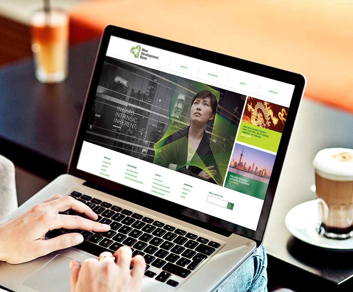 金磚國家新開發銀行標識logo設計-可持續發展的動感線條logo-網站形象設計