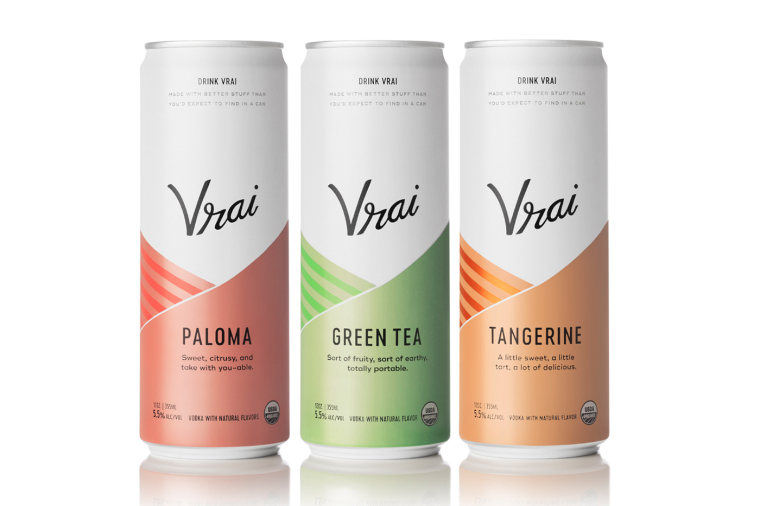 Vrai 品牌灌裝伏特加雞尾酒包裝設計清爽“V”字母版式