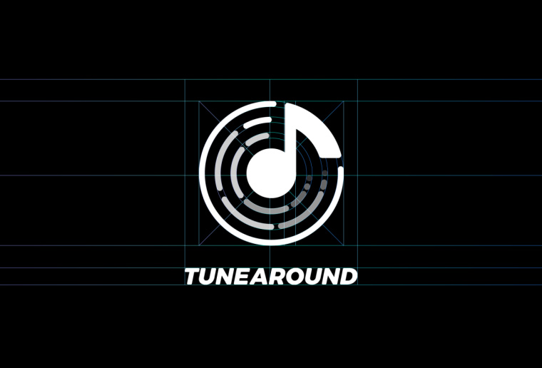 Tunearound 音樂APP品牌logo設計-圓形+聲波+音符-logo標準化制圖