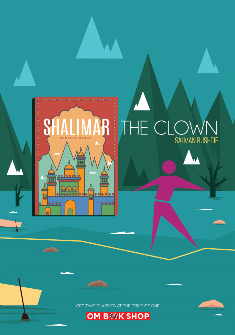 印度奧美廣告公司為OM 書店設計的書籍半價促銷平面廣告-Shalimar小丑