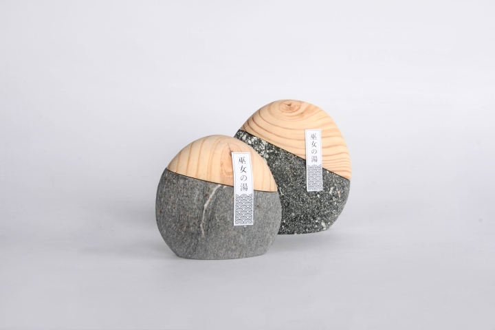 日式溫泉浴粉創意包裝設計造型設計——石材與木材的結合